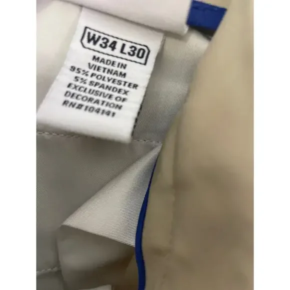 Slazenger Golf Pants Size W34 L30 Flat Front Chino Khaki Beige Zipper Front - Picture 6 of 8